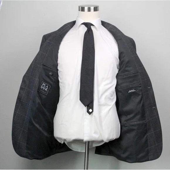 JOS‎ A BANK Men's Blazer SportCoat Jacket Check 100%Wool 46R E101499